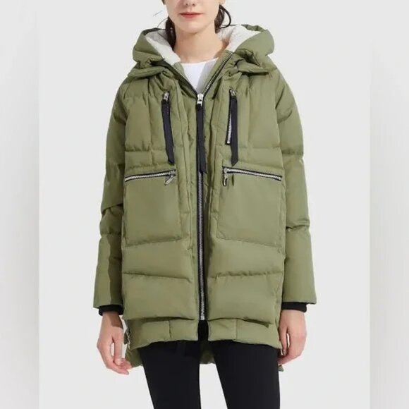 Orlay Thickened Down Puffer Hooded Jacket “The Coat” Green Oversized Large - Picture 1 of 12